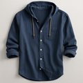 Men's Lightweight Hooded Overshirt with Button Front – Navy Blue