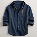 Men's Lightweight Hooded Overshirt with Button Front – Navy Blue