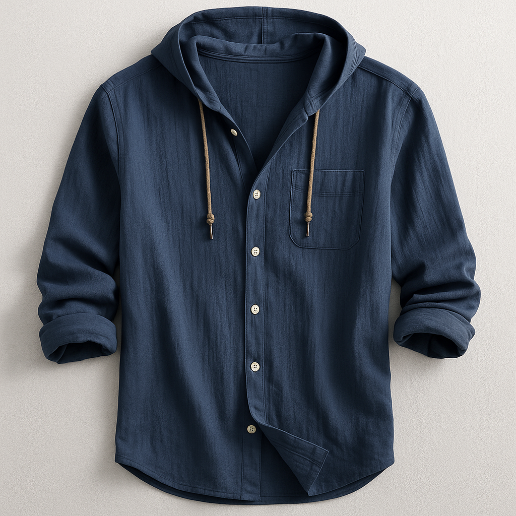 Men's Lightweight Hooded Overshirt with Button Front – Navy Blue