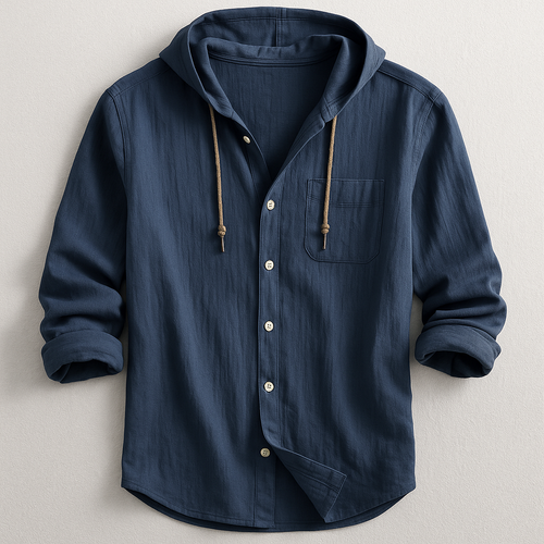 Men's Lightweight Hooded Overshirt with Button Front – Navy Blue