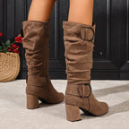 Women's Slouchy Knee-High Boots with Buckle Detail