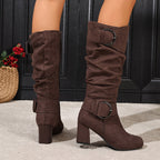Women's Slouchy Knee-High Boots with Buckle Detail