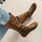 Women's Flat Knee-High Boots with Gathered Shaft