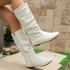 Women's Flat Knee-High Boots with Gathered Shaft