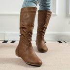 Women's Flat Knee-High Boots with Gathered Shaft