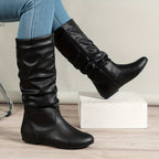 Women's Flat Knee-High Boots with Gathered Shaft