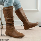 Women's Flat Knee-High Boots with Gathered Shaft