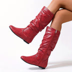 Women's Flat Knee-High Boots with Gathered Shaft