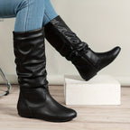 Women's Flat Knee-High Boots with Gathered Shaft
