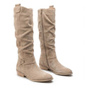 Women's Slouchy Knee-High Boots with Ankle Strap – Beige