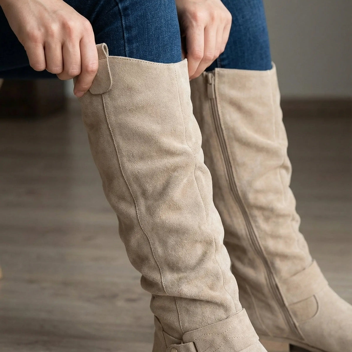 Women's Slouchy Knee-High Boots with Ankle Strap