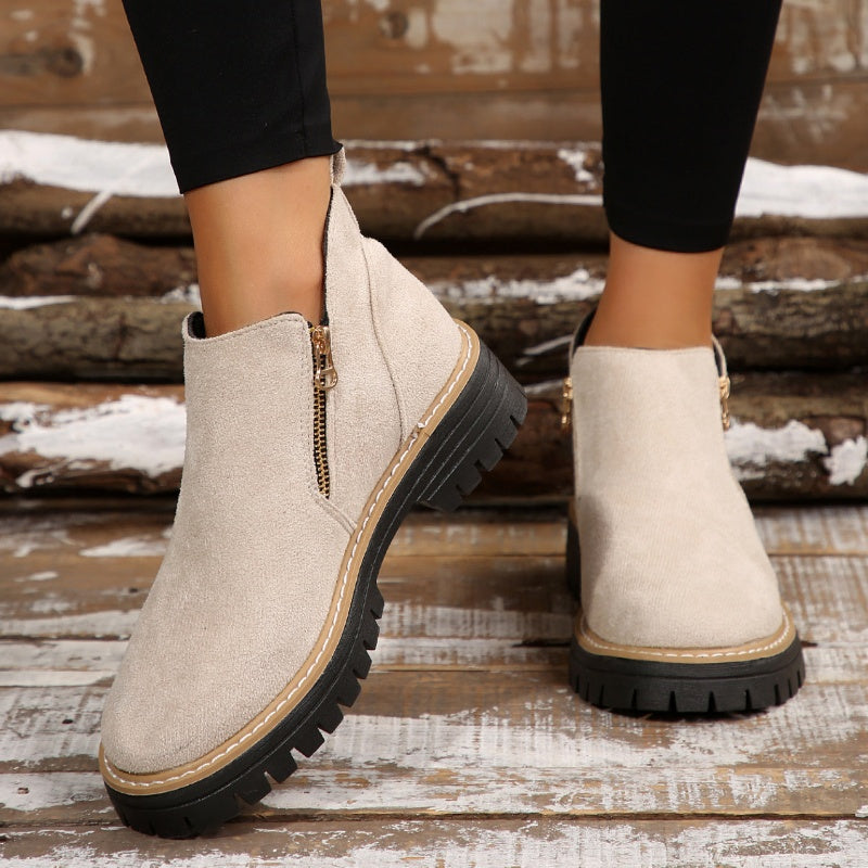 Women's Chunky Lug Sole Platform Ankle Boots – Beige
