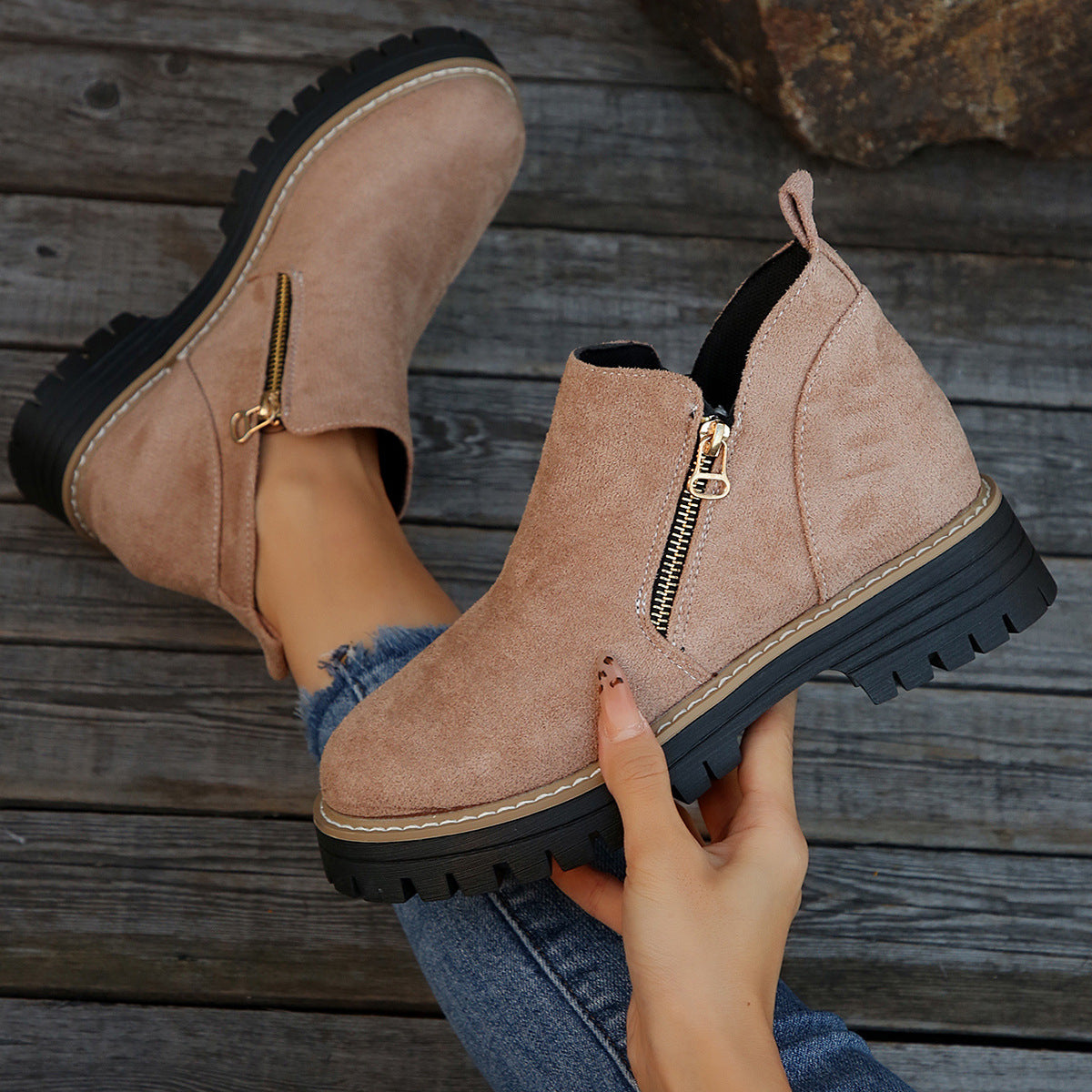 Women's Chunky Lug Sole Platform Ankle Boots – Pink