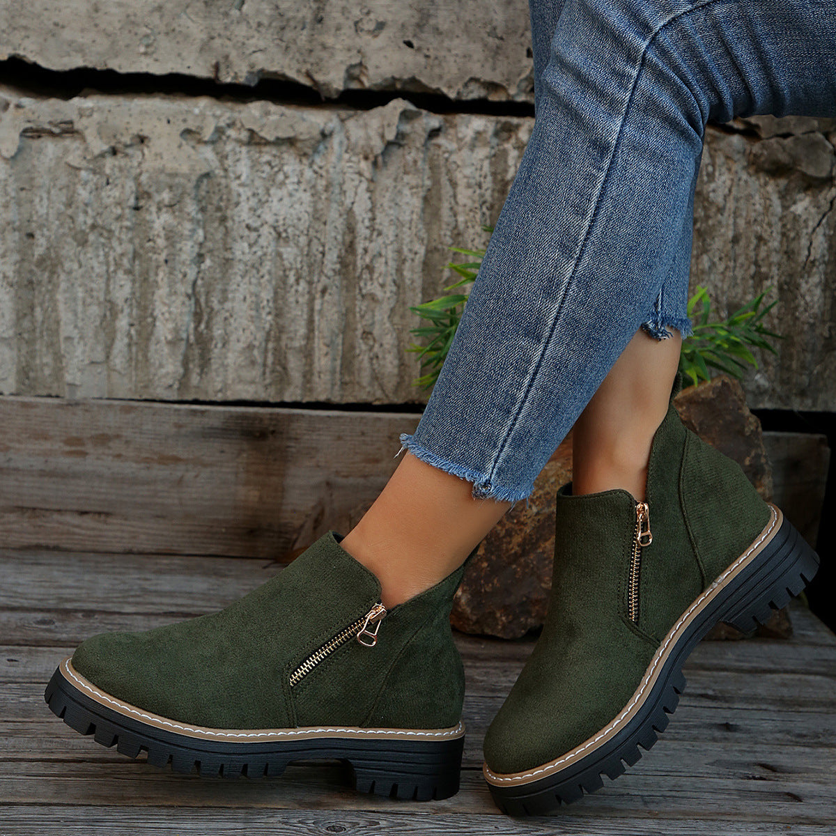 Women's Chunky Lug Sole Platform Ankle Boots – Green