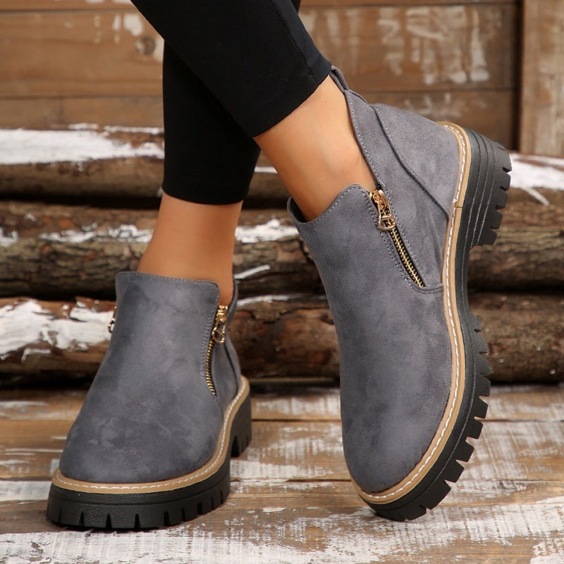 Women's Chunky Lug Sole Platform Ankle Boots – Grey