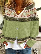 Women's Relaxed Knit Cardigan with Patterned Yoke