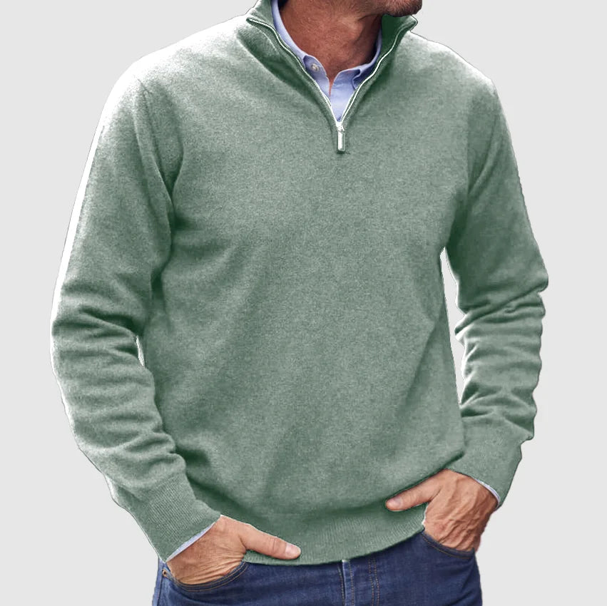 Men's High-Collar Quarter-Zip Knit Jumper for the Office – Green