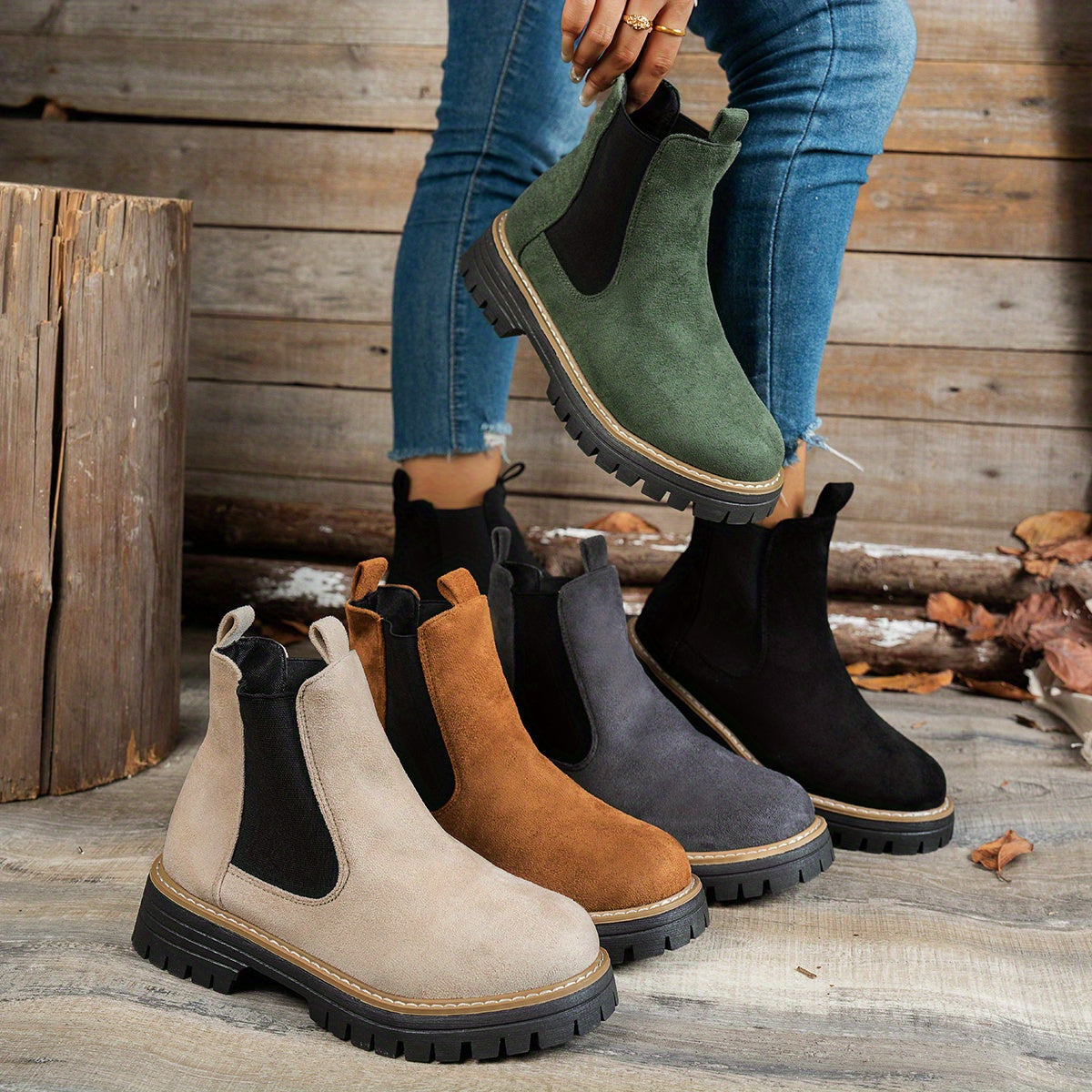 Women's Chelsea Boots with Lug-Sole Platform and Pull Tab