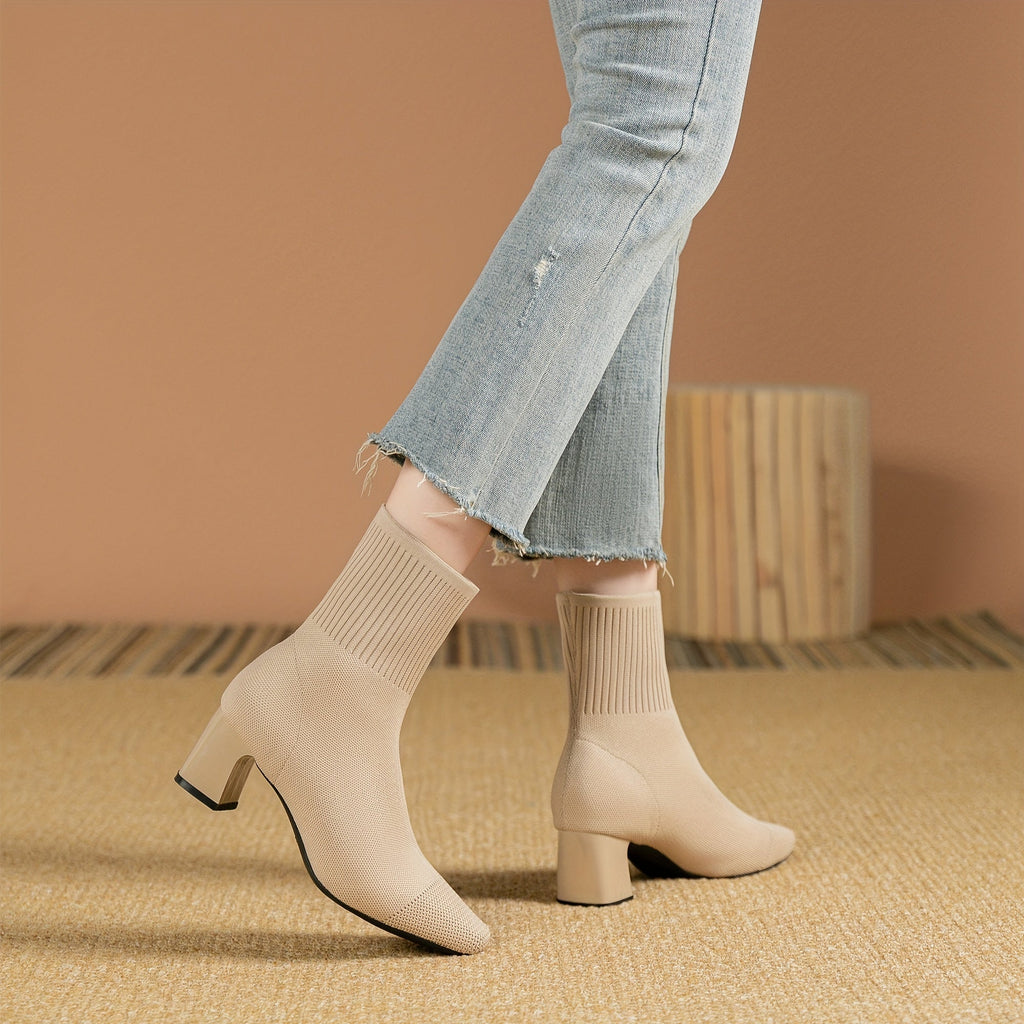 Women's Stretch Knit Sock Boots with Square Toe