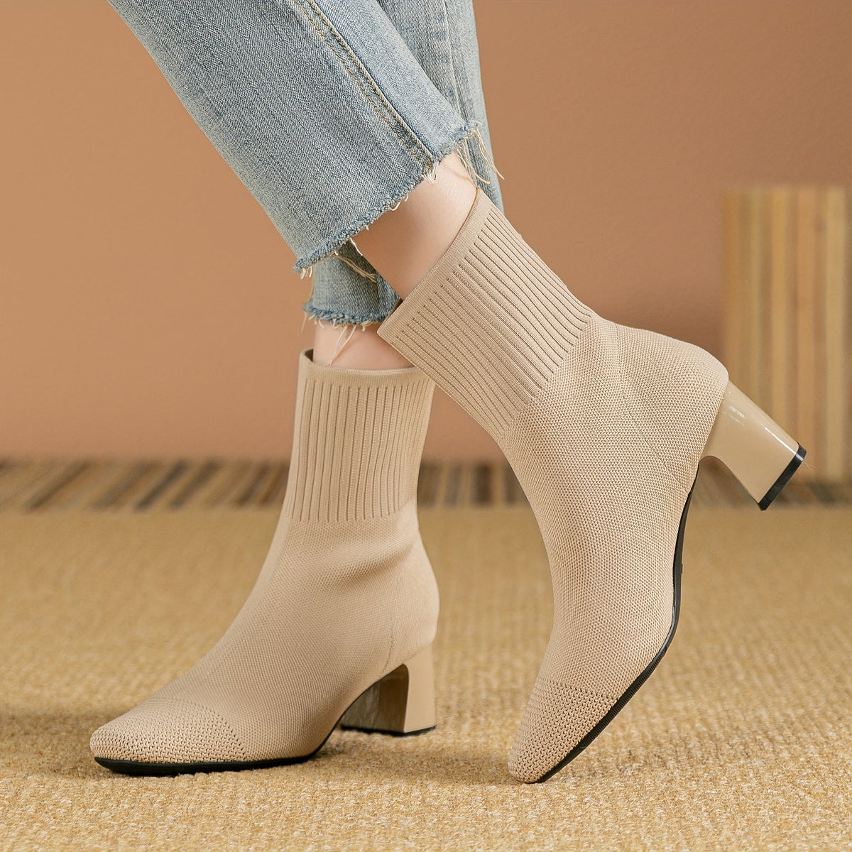 Women's Stretch Knit Sock Boots with Square Toe