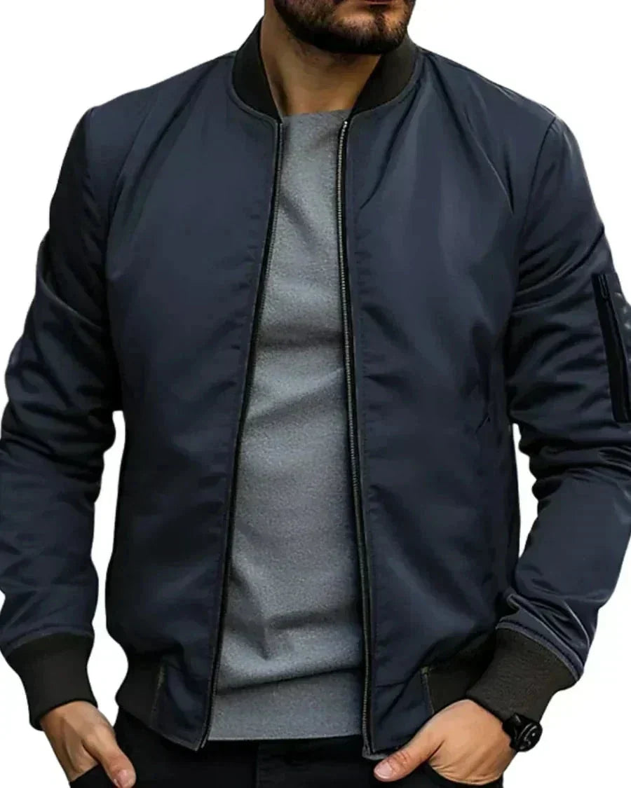 Men's Sporty Zip-Front Bomber Jacket with Ribbed Cuffs