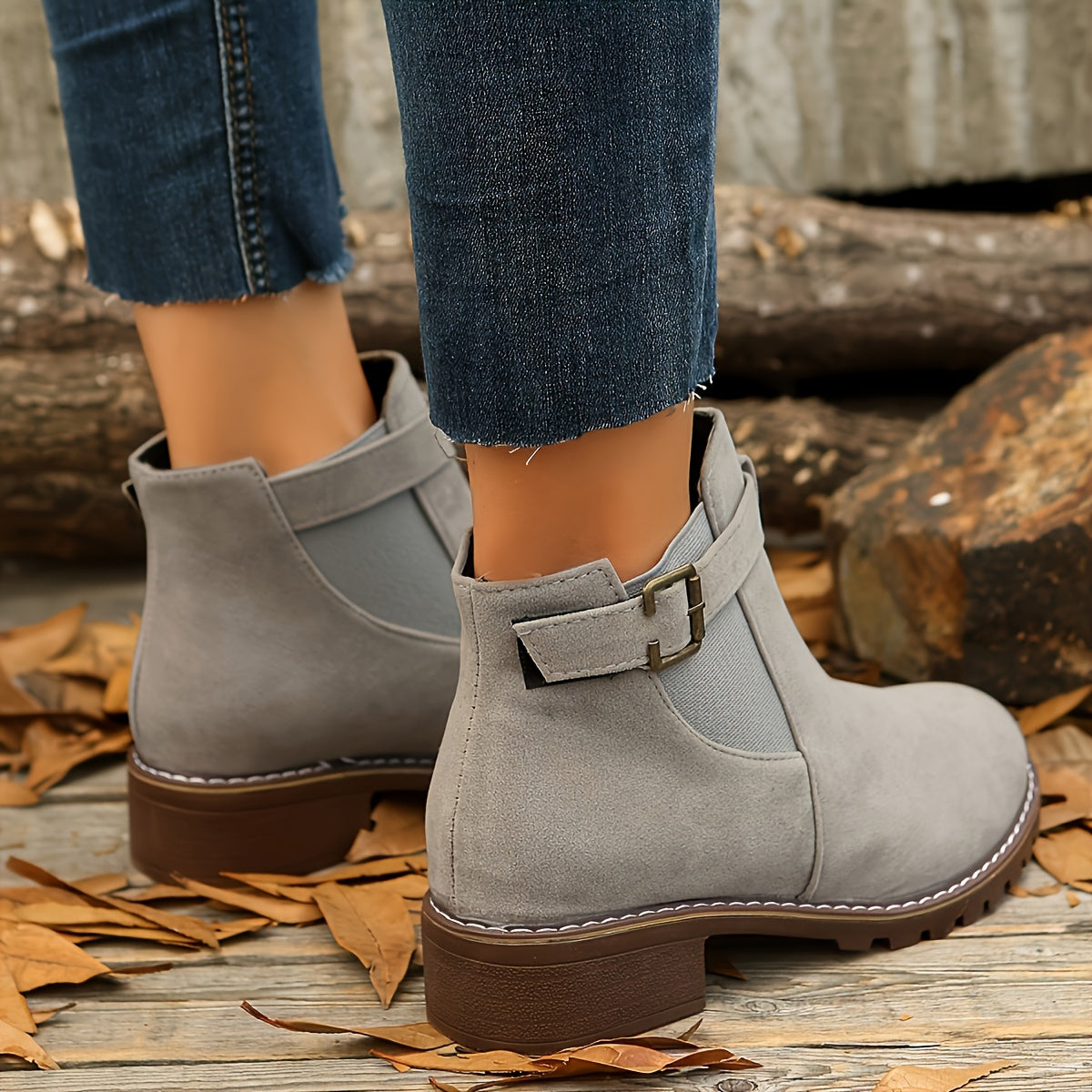 Women's Chelsea Boots with Buckle Strap and Lug Sole