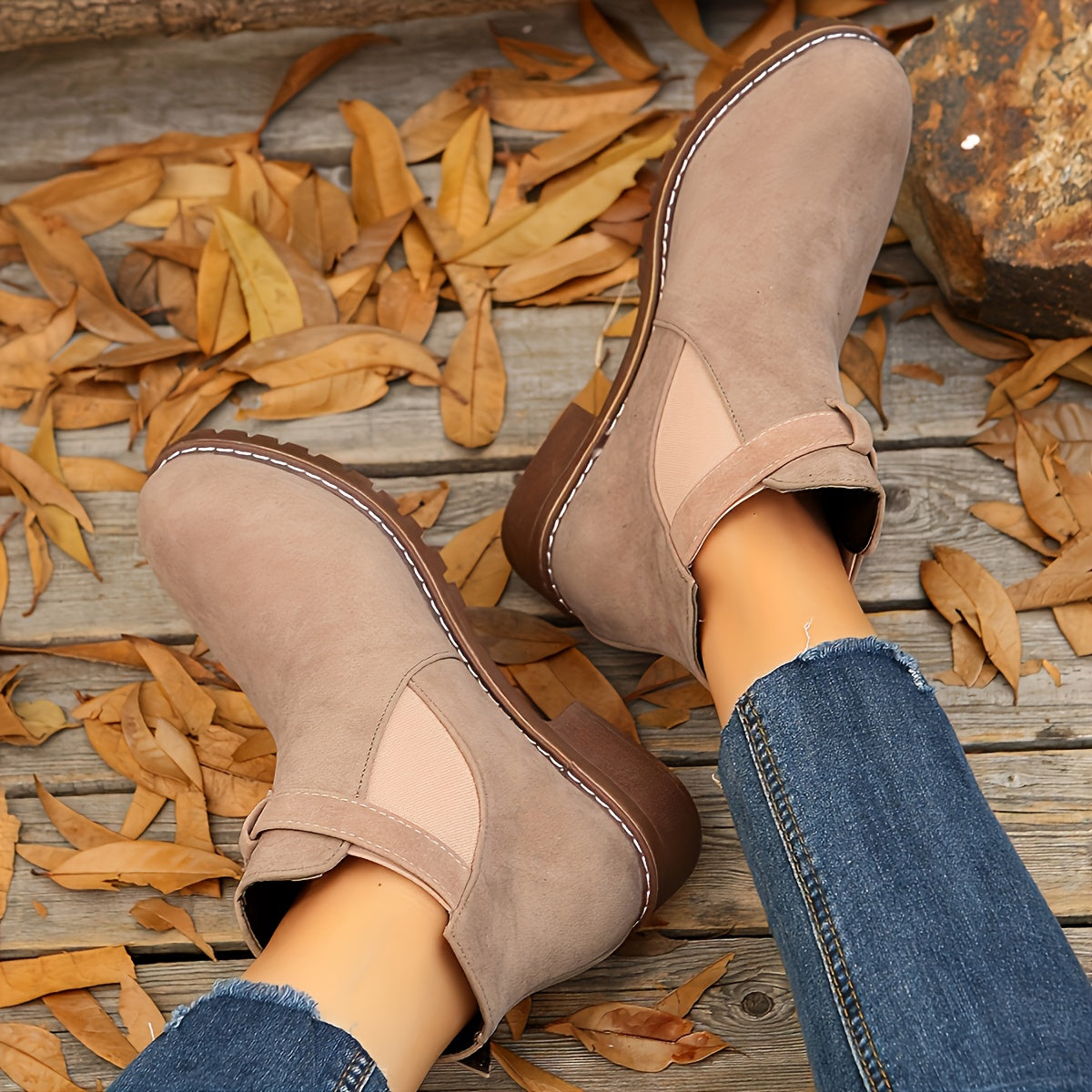 Women's Chelsea Boots with Buckle Strap and Lug Sole – Light Pink