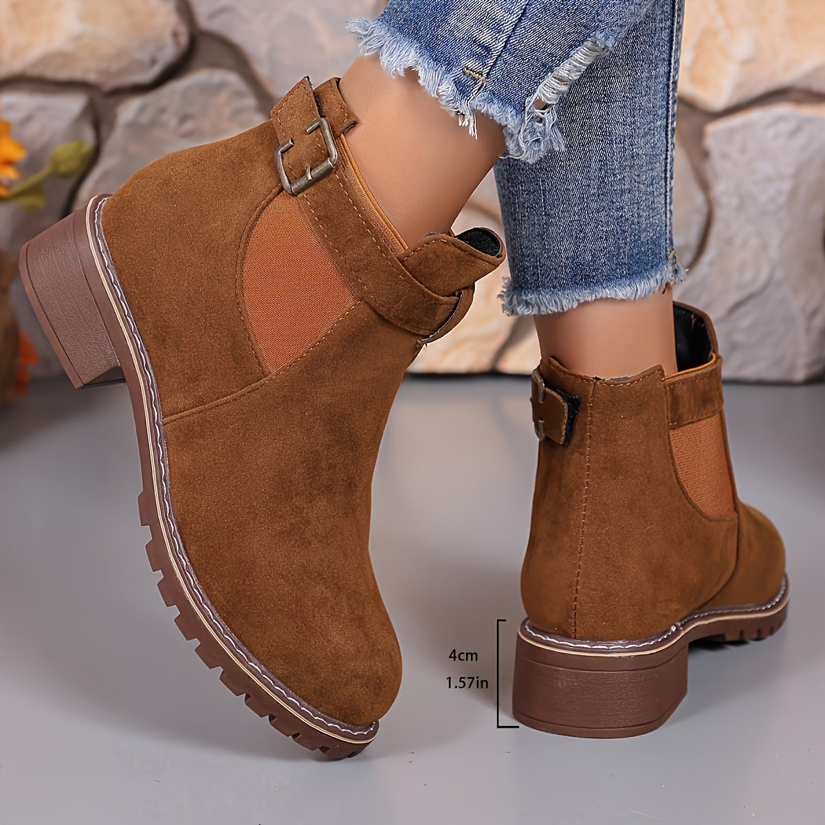 Women's Chelsea Boots with Buckle Strap and Lug Sole
