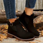 Women's Chelsea Boots with Buckle Strap and Lug Sole – Black