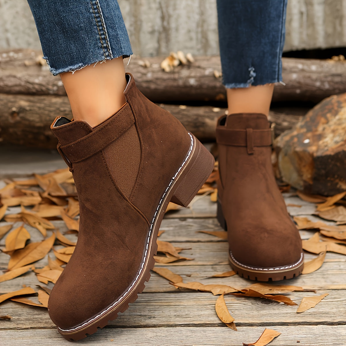 Women's Chelsea Boots with Buckle Strap and Lug Sole