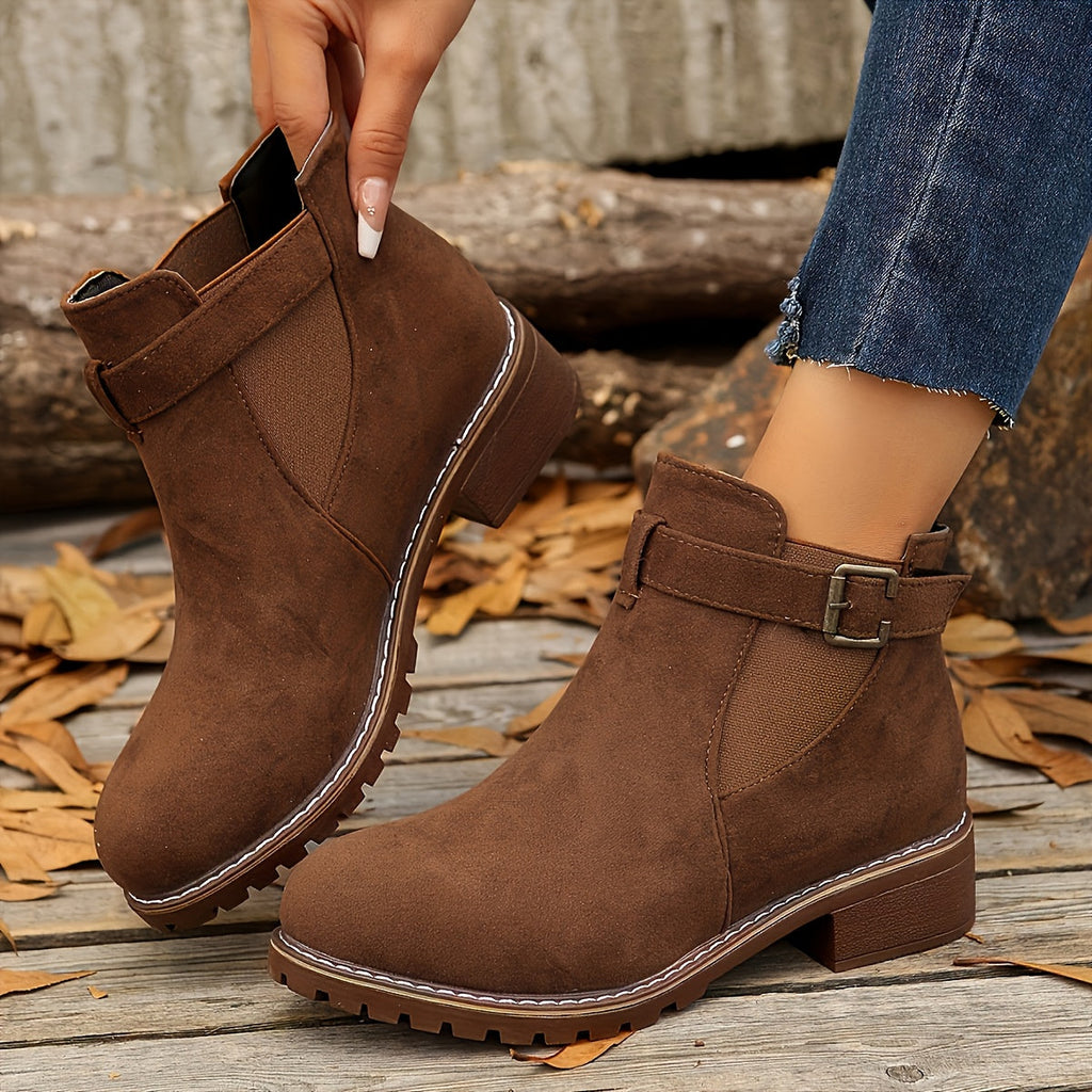 Women's Chelsea Boots with Buckle Strap and Lug Sole