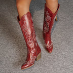 Women's Embroidered Western Boots with Wide Calf and Block Heel
