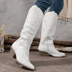 Women's Embroidered Western Boots with Wide Calf and Block Heel