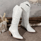 Women's Embroidered Western Boots with Wide Calf and Block Heel