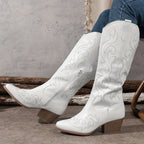 Women's Embroidered Western Boots with Wide Calf and Block Heel