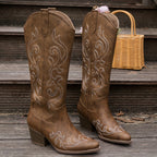 Women's Embroidered Western Boots with Wide Calf and Block Heel