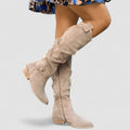 Women's Pointed Toe Slouch Boots with Pull Tab – Beige
