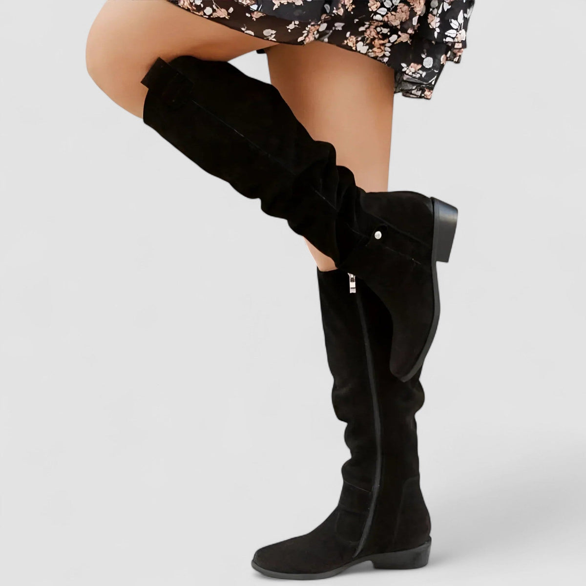 Women's Pointed Toe Slouch Boots with Pull Tab – Black