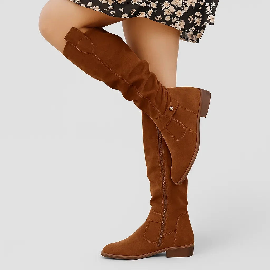 Women's Pointed Toe Slouch Boots with Pull Tab – Dark Brown