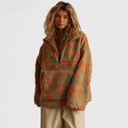 Women's Brushed Fleece Floral Half-Zip Top - Orange