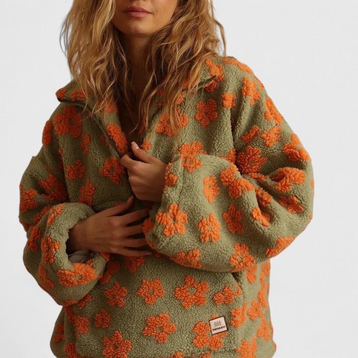 Women's Brushed Fleece Floral Half-Zip Top