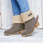 Women's Block Heel Ankle Boots with Fleece Lining