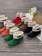 Women's Block Heel Ankle Boots with Fleece Lining