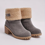 Women's Block Heel Ankle Boots with Fleece Lining