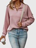 Women's Horizontal Rib Half-Zip Knit Jumper - Pink