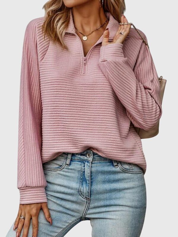 Women's Horizontal Rib Half-Zip Knit Jumper