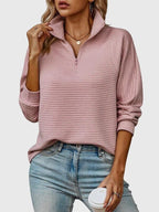 Women's Horizontal Rib Half-Zip Knit Jumper
