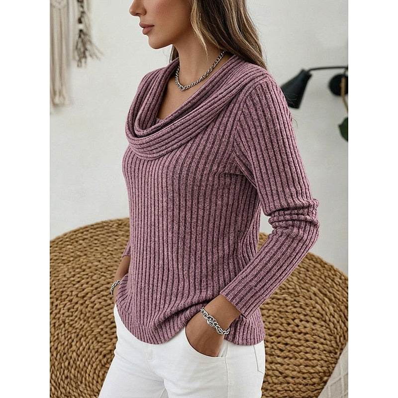Women's Soft Draped Neck Rib Knit Jumper