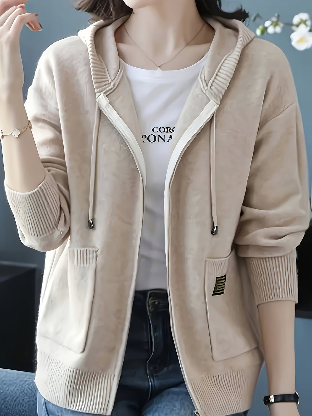 Women's Relaxed Full-Zip Knit Hoodie Cardigan