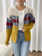 Women's Ribbed Knit Zip-Through Hooded Cardigan